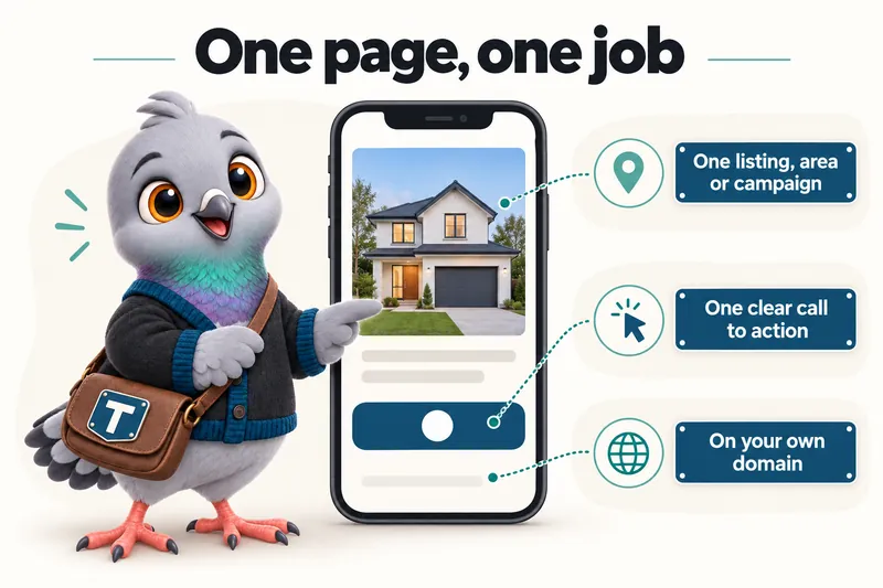 One page, one job: one listing, area or campaign, one clear call to action, on your own domain.